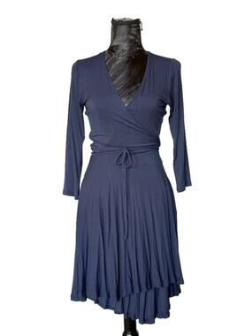 Hourglass Lilly Navy Blue Faux Wrap Dress - Size M